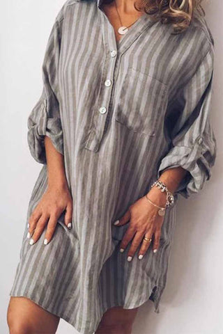 Florcoo Printed Striped Long Shirt Mini Dress(6 colors)