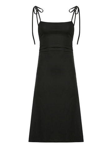 Tie-Shoulder Open-Back Ruched Midi Dress