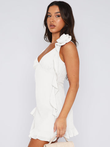 Ivory Ruffled Fishbone Dress