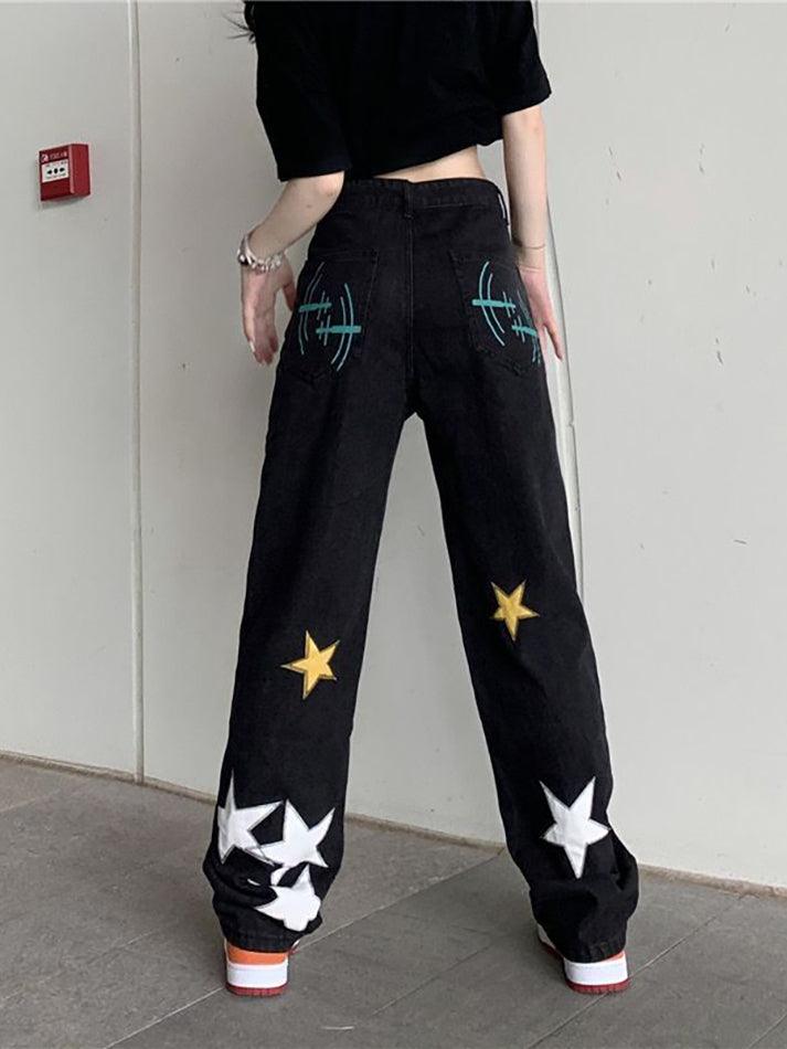 Washed Star Patched Boyfriend Jeans