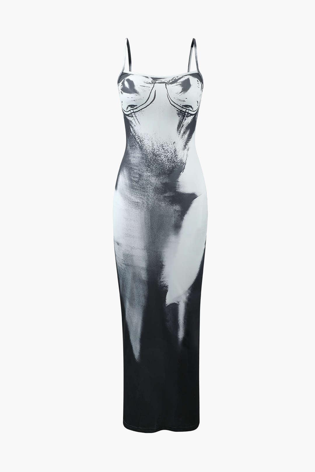 Abstract Print Back Slit Maxi Dress