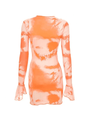 Abstract-Print Flared-Sleeve Tie Dress