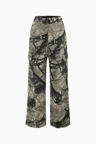 Abstract Print Multi-pocket Cargo Pants