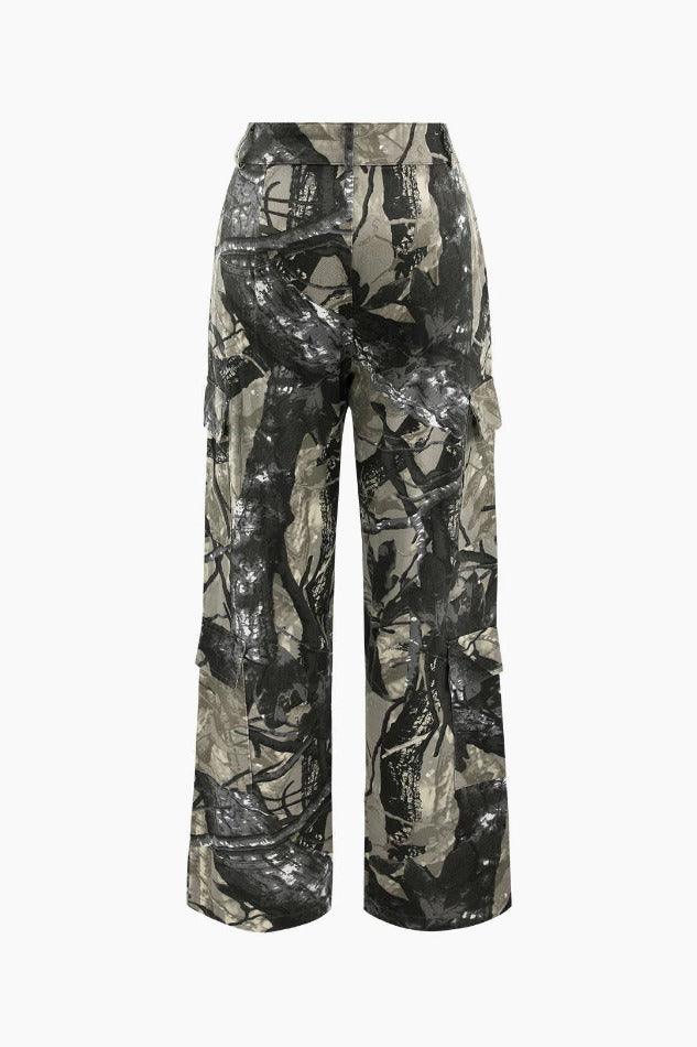 Abstract Print Multi-pocket Cargo Pants