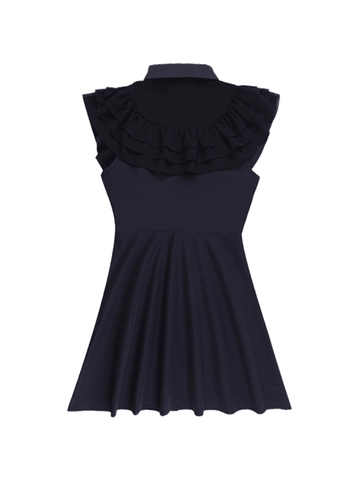 Black Ruffle Polo Neck Mini Dress