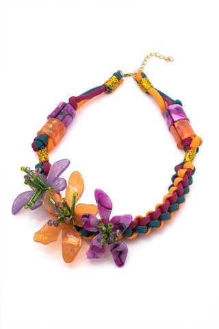 Braided Acrylic Flower Necklace