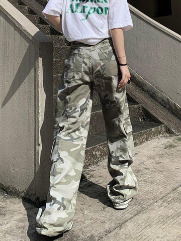 Camo Print Baggy Parachute Cargo Pants