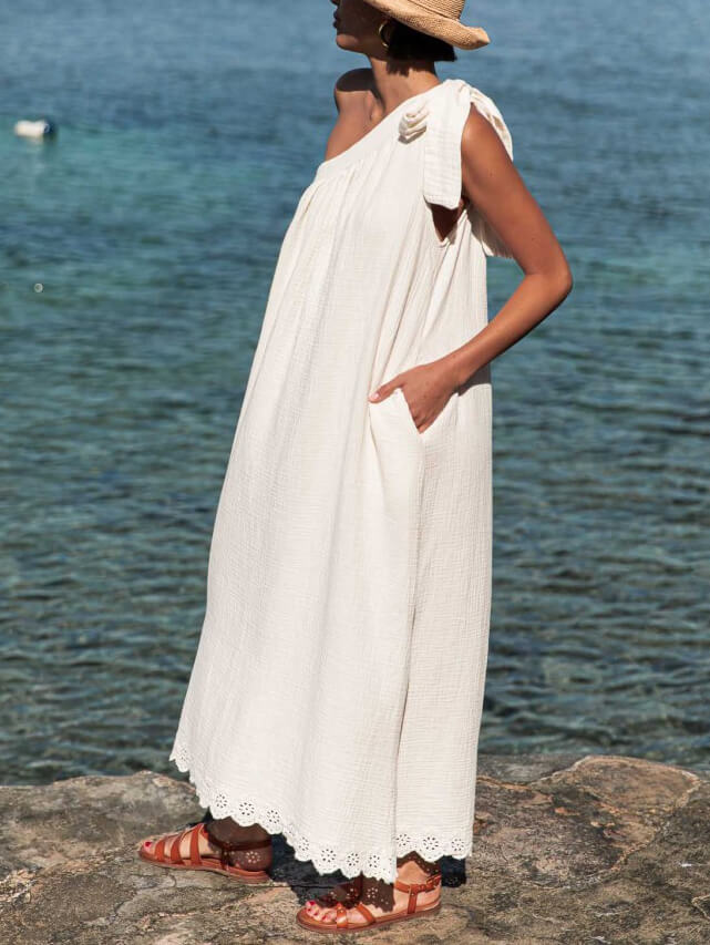 Asymmetrical Off-Shoulder Casual Resort Midi Dress