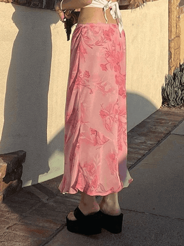 Chiffon Floral Print Midi Skirt