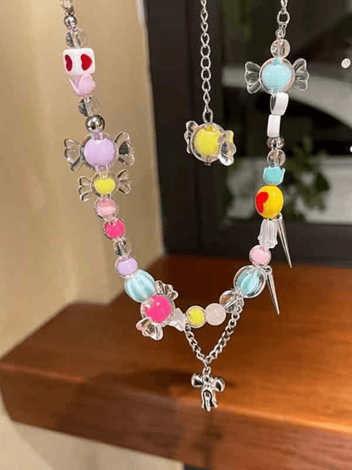 Colorful Sugar Bead Pendant Necklace