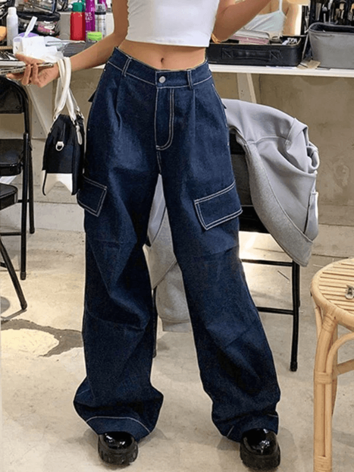 Dark Wash Baggy Cargo Jeans