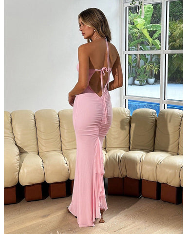 halter halter drawstring dress