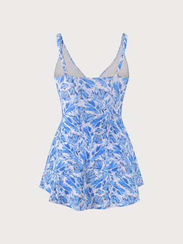 Blue Floral Wrap Plus Size Tankini Swimsuit