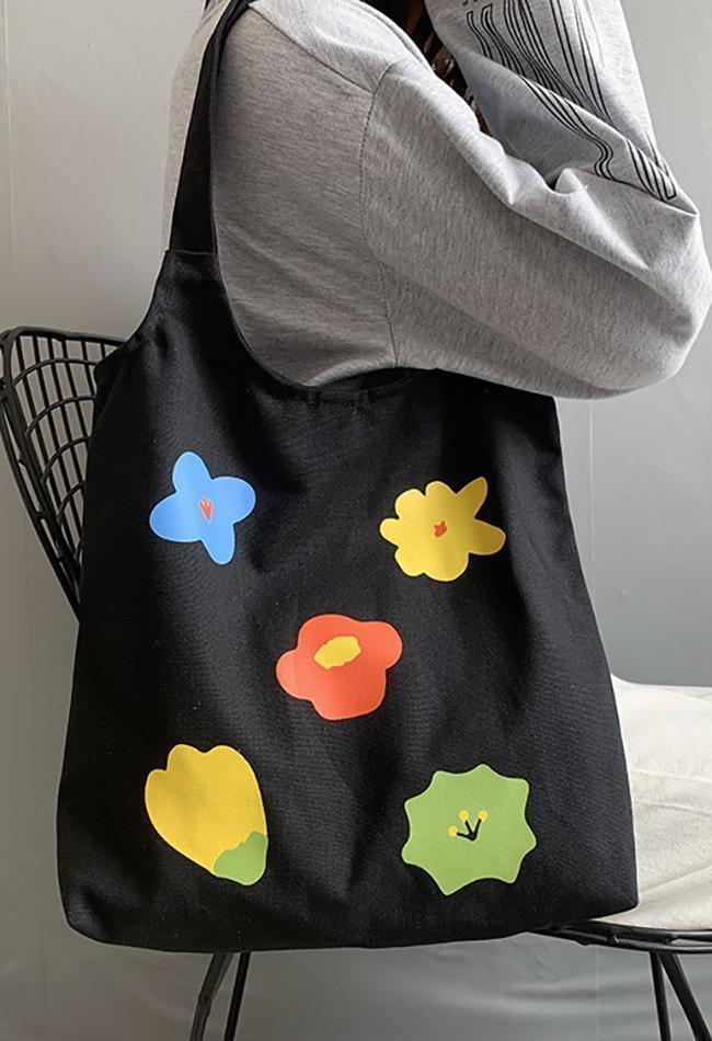 Flower Print Canvas Bag