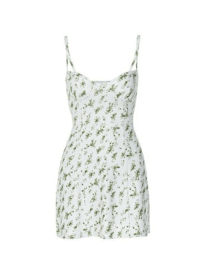 Green Floral Print Y2K Mini Dress