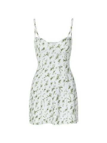 Green Floral Print Y2K Mini Dress