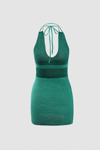 Halter Neck Backless Knit Mini Dress