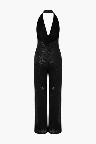 Halter Neck Backless Sequin Jumpsuit