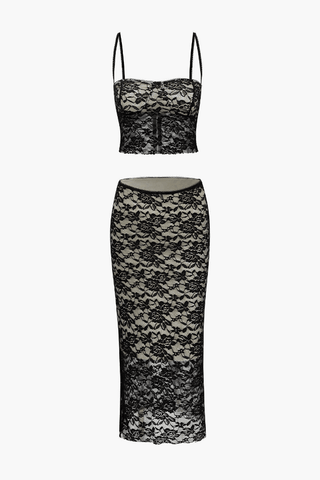 Lace Cami Top And Bodycon Midi Skirt Set