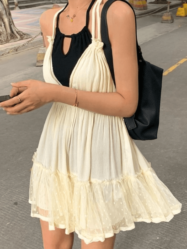 Lace Patchwork Halter Mini Dress