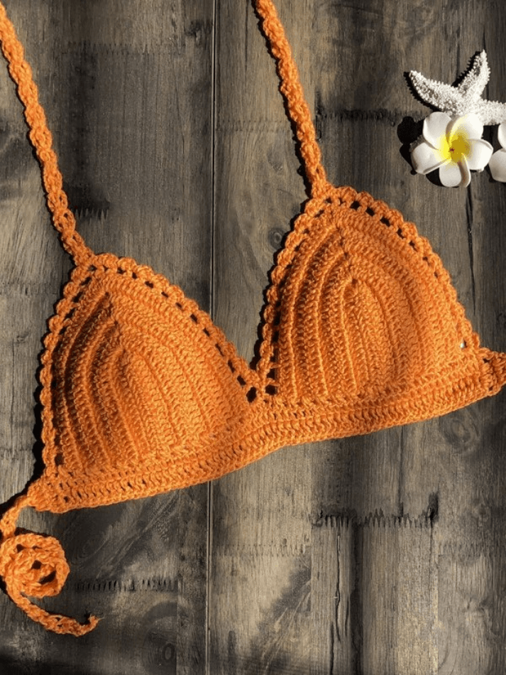 Lace Up Crochet Knitted Bikini Top