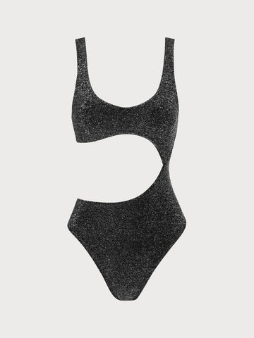 Black Lurex Cut Out One-Piece Swimsuit