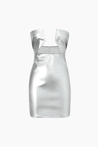 Metallic Leather Strapless Mini Dress