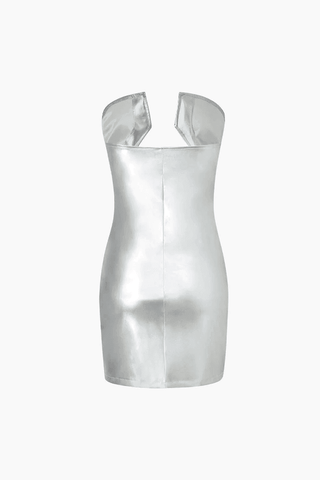 Metallic Leather Strapless Mini Dress