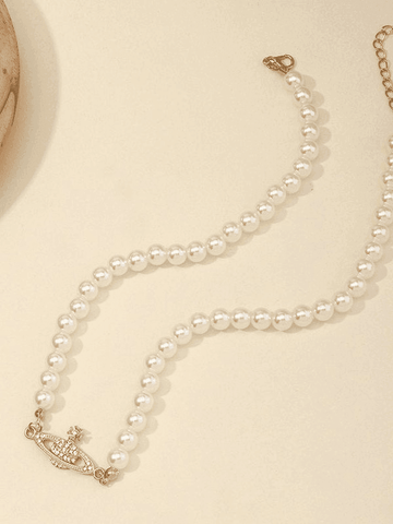 Planet Detail Faux Pearl Necklace