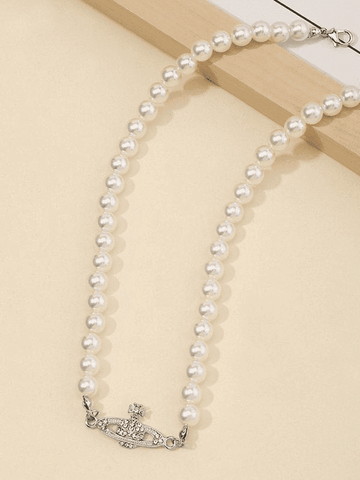 Planet Detail Faux Pearl Necklace