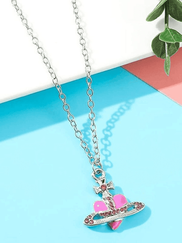 Rhinestone Cross Heart Pendant Necklace