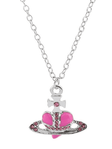 Rhinestone Cross Heart Pendant Necklace