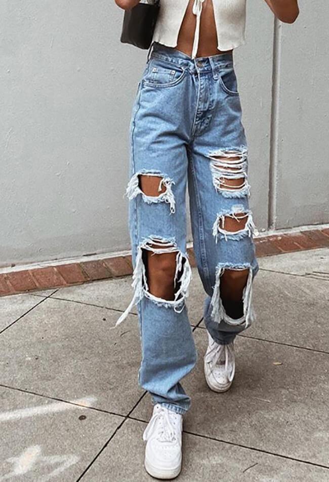 Ripped High Waist Boyfriend Jeans