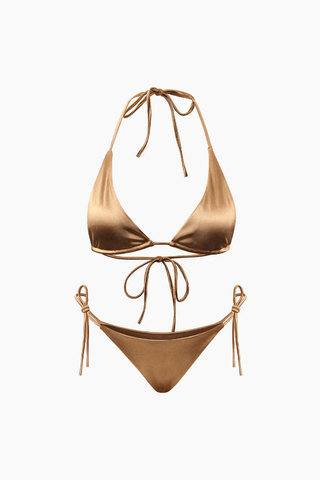 Satin Triangle Tie Side Bikini Set