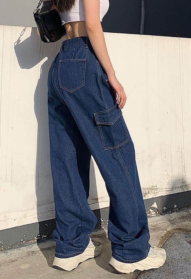 Side Pockets Straight-leg Boyfriend Jeans