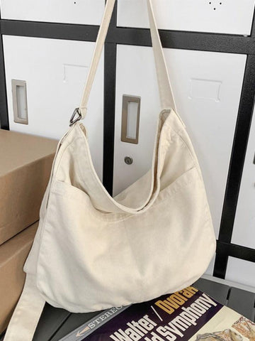 Solid Color Canvas Large Capacity Crossbody Bag