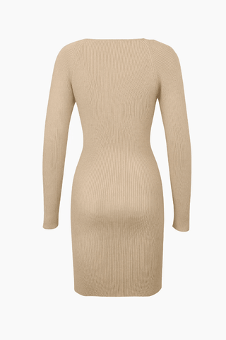 Sweetheart Neckline Slit Knitted Mini Dress