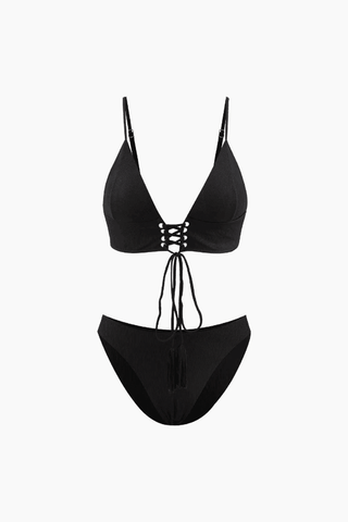 Textured Lace-up Bikini Set