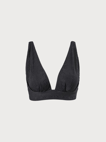 Black Textured Plunge Bikini Top