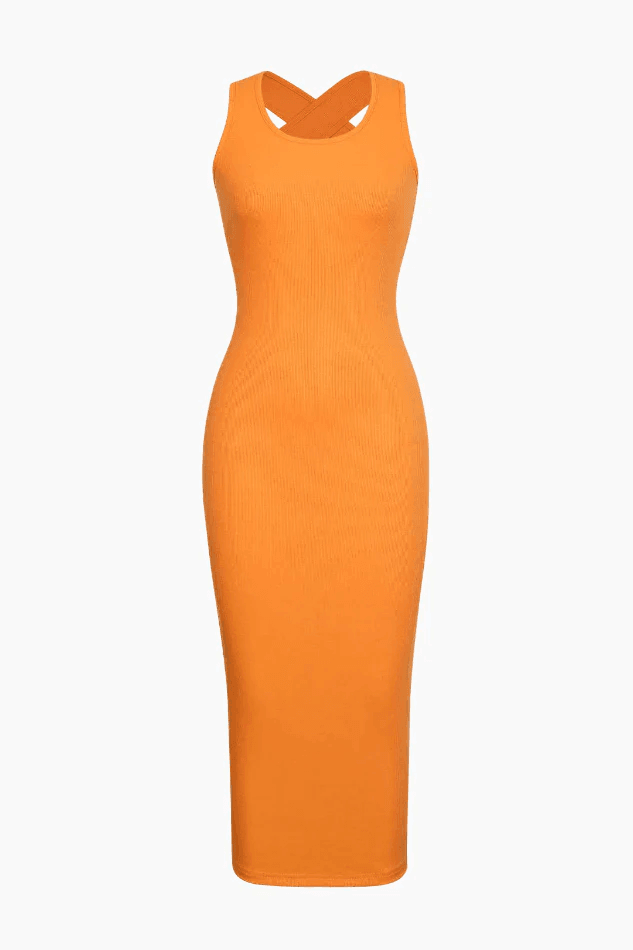 Tie Back Split Bodycon Midi Dress