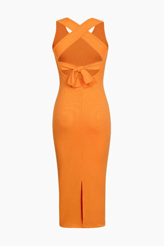 Tie Back Split Bodycon Midi Dress