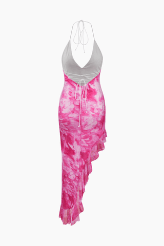 Tie Dye Halter Asymmetric Midi Dress