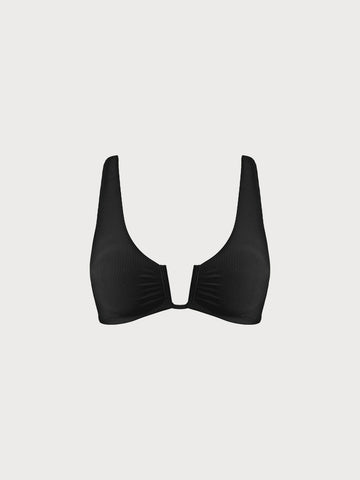 Black U-Ring Cross Back Plus Size Bikini Top