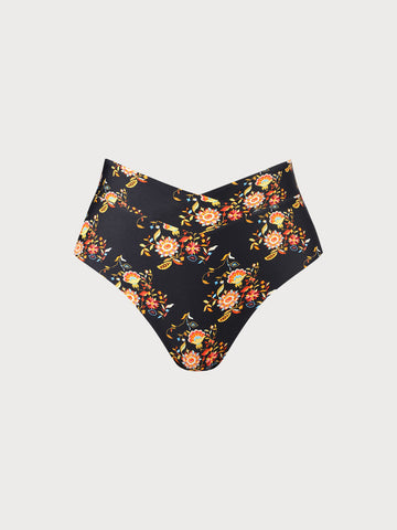 Black V-Cut Floral Plus Size Bikini Bottom