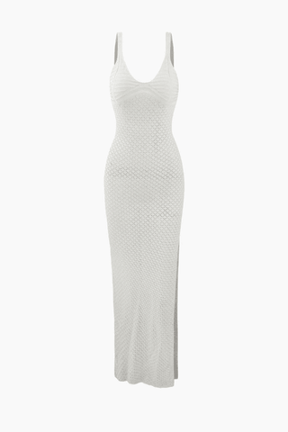 V-neck Slit Openwork Knit Cover Up Dress