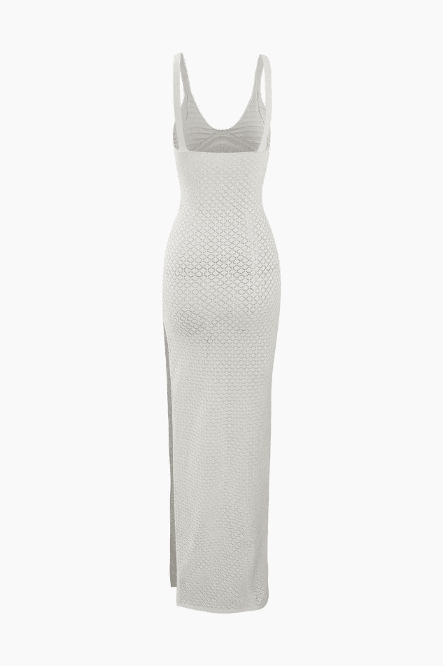 V-neck Slit Openwork Knit Cover Up Dress