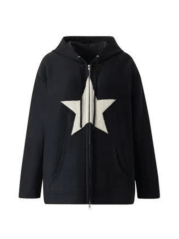 Vintage Star Patch Baggy Zip Up Hoodie