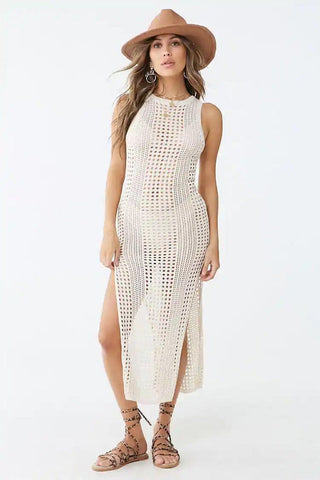 Knitted Cutout Split Beach Cover Up Dress