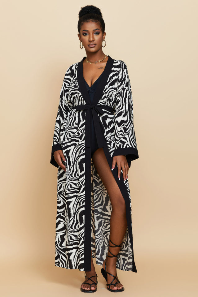 Print Belted Kimono Dress