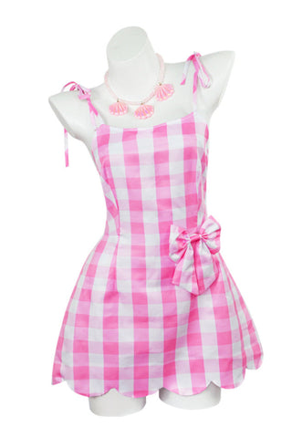 Barbie Movie Margot Pink Plaid Check Dress